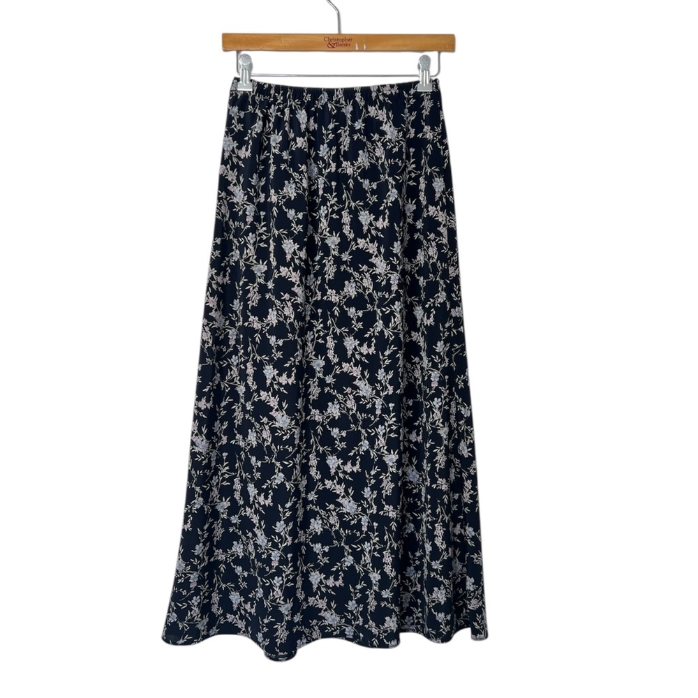 Vintage 90’s Y2K Navy Floral Whimsigoth Fairy Grunge Cottagecore Maxi Skirt 4 P